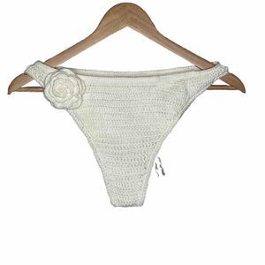 Meshki‎ Women's White Valencia Rose Crochet Bikini Bottom Swimsuit Size XL